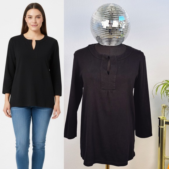 Jones New York Sport Tops - JONES NEW YORK SPORT Black Long Sleeve V-Neck Tunic Top Women's‎ Size L